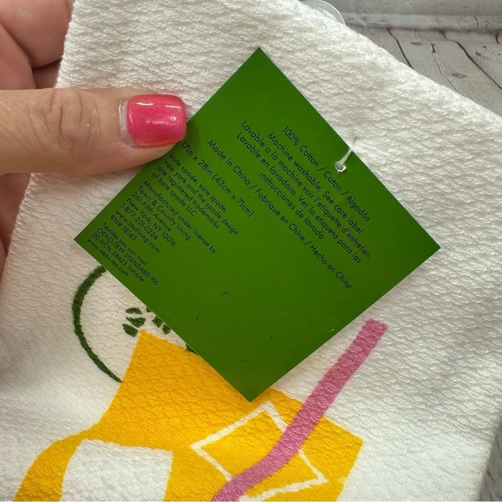 NWT Kate Spade Pink White Gingham Kitchen dish Towel strawberry lemonade
